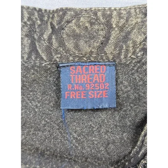 Sacred Thread Gray Embroidered Long Sleeve Maxi Dress Free Size Boho Velvet - Picture 3 of 7